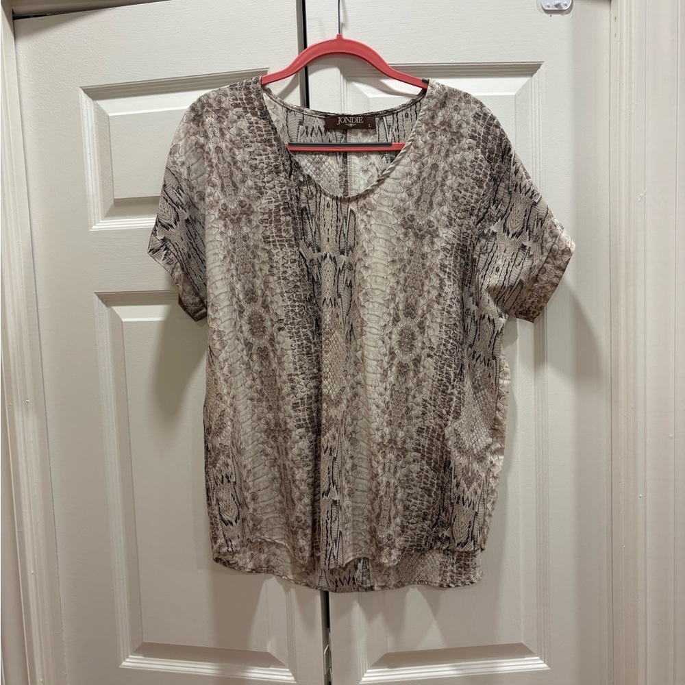 Jones New York Brown & Beige Snake-Print Short Sleeve Blouse